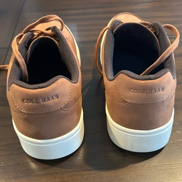 Cole Haan Brown Perforated Leather Lace-Up Sneakers - Picture 3 of 5